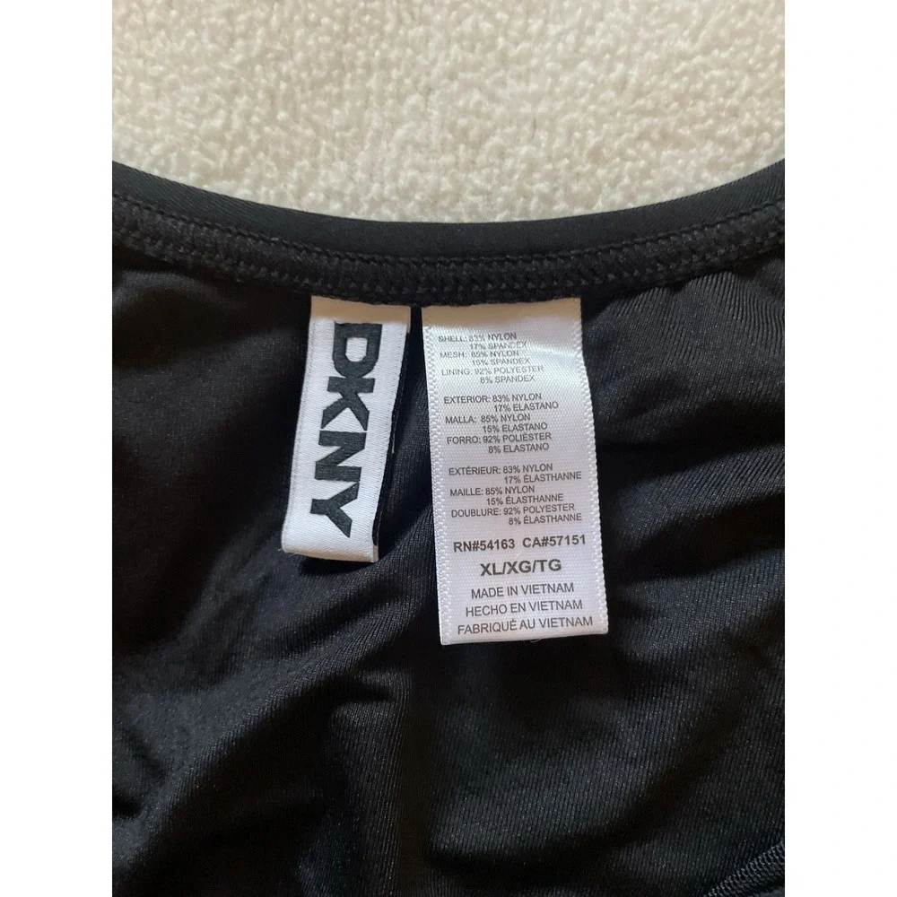 NEW DKNY Womens Black One Piece Swimsuit Underwire Ruffle V Neck Size Large NWT - Picture 2 of 4